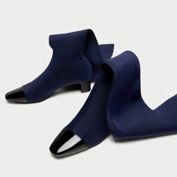 Zara Shoes Zara Blue And Black Cap Toe Over The Knee Sock
